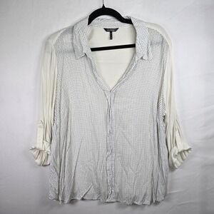 Daisy Fuentes Button Up Blouse Women's 1X Roll‎ Tab Sleeves Rayon Workwear